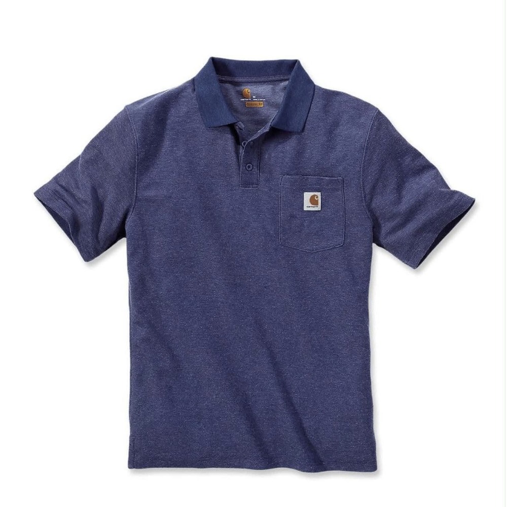 Carhartt Pocket Polo Shirt Blue Heather Workwear Logo Casual‎ Mens Size L